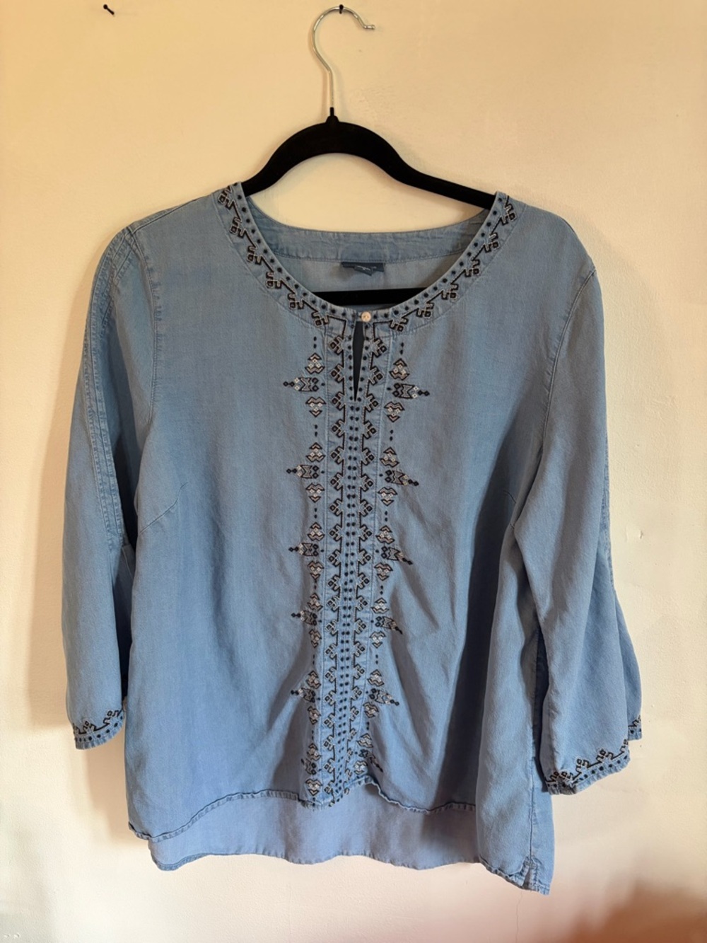 J. Jill Denim Light Blue Embroidered Tunic Top